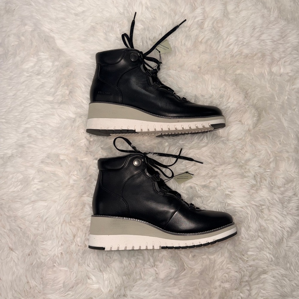 Cole Haan ZeroGrand Black Lace Up Waterproof Boots - Picture 2 of 9
